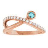 Round Blue Zircon Accented Ring with Diamond Accents in Rose Gold