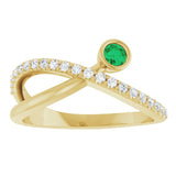 Round Emerald Accented Ring with Diamond Accents in Yellow Gold