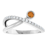 Round Citrine Accented Ring with Diamond Accents in White Gold