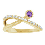 Round Amethyst Accented Ring with Diamond Accents in Yellow Gold