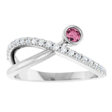 Round Pink Tourmaline Accented Ring with Diamond Accents in Platinum