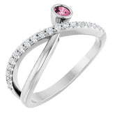 Round Pink Tourmaline Accented Ring with Diamond Accents in Platinum