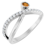 Round Citrine Accented Ring with Diamond Accents in Platinum