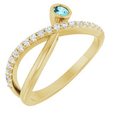 Round Blue Zircon & Diamond Accented Ring in Yellow Gold