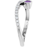 Round Amethyst Accented Ring with Diamond Accents in Platinum