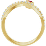 Round Ruby Accented Ring with Diamond Accents in Yellow Gold