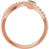 Round Emerald Accented Ring with Diamond Accents in Rose Gold