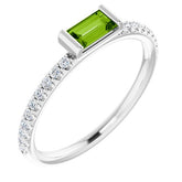 Straight Baguette Peridot & Diamond Ring in Gold and Platinum