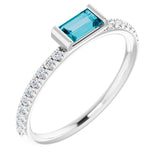 Straight Baguette London Blue Topaz & Diamond Stackable Ring