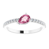 Pear Pink Tourmaline & Diamond Stackable Ring in Gold and Platinum