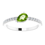Pear Peridot & Diamond Stackable Ring in Gold and Platinum