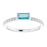 Straight Baguette London Blue Topaz & Diamond Stackable Ring