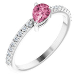 Pear Pink Tourmaline & Diamond Stackable Ring in Gold and Platinum