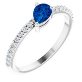 Pear Blue Sapphire & Diamond Stackable Ring in Gold and Platinum