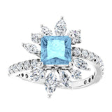 Square Aquamarine & Diamond Halo Ring in Gold and Platinum