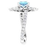 Square Aquamarine & Diamond Halo Ring in Gold and Platinum