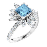 Square Aquamarine & Diamond Halo Ring in Gold and Platinum
