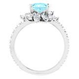 Square Aquamarine & Diamond Halo Ring in Gold and Platinum