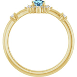 Round Aquamarine Halo Ring with Diamond Accents in Yellow Gold