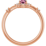 Round Pink Tourmaline Halo Ring with Diamond Accents in Rose Gold