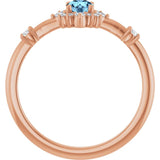 Round Aquamarine Halo Ring with Diamond Accents in Rose Gold