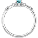 Round Blue Zircon Halo Ring with Diamond Accents in White Gold