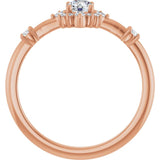 Round White Sapphire Halo Ring with Diamond Accents in Rose Gold