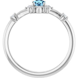 Round Aquamarine Halo Ring with Diamond Accents in Platinum
