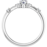 Round White Sapphire Halo Ring with Diamond Accents in White Gold