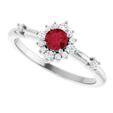 Round Lab-Grown Ruby Halo Ring with Diamond Accents in Platinum