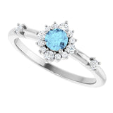 Round Aquamarine Halo Ring with Diamond Accents in White Gold