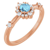 Round Aquamarine Halo Ring with Diamond Accents in Rose Gold