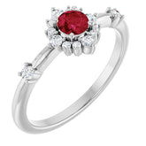 Round Lab-Grown Ruby Halo Ring with Diamond Accents in Platinum
