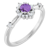 Round Amethyst Halo Ring with Diamond Accents in White Gold