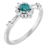 Round Lab-Grown Alexandrite & Diamond Halo Ring in White Gold