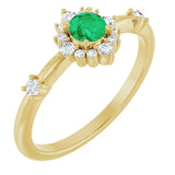 Round Emerald Halo Ring with Diamond Accents in Yellow Gold