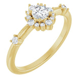 Round White Sapphire Halo Ring with Diamond Accents in Yellow Gold