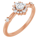 Round White Sapphire Halo Ring with Diamond Accents in Rose Gold