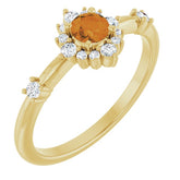 Round Citrine Halo Ring with Diamond Accents in Yellow Gold