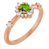Round Peridot Halo Ring with Diamond Accents in Rose Gold