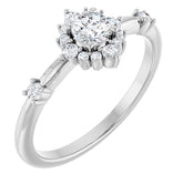 Round White Sapphire Halo Ring with Diamond Accents in White Gold