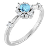 Round Aquamarine Halo Ring with Diamond Accents in Platinum