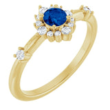 Round Lab-Grown Blue Sapphire & Diamond Halo Ring in Yellow Gold