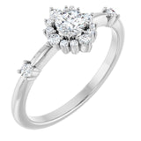 Round White Sapphire Halo Ring with Diamond Accents in White Gold