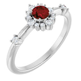 Round Mozambique Garnet Halo Ring with Diamond Accents in Platinum
