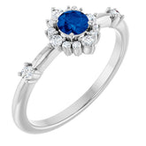 Round Lab-Grown Blue Sapphire & Diamond Halo Ring in White Gold