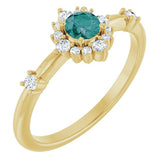 Round Lab-Grown Alexandrite & Diamond Halo Ring in Yellow Gold