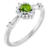 Round Peridot Halo Ring with Diamond Accents in Platinum