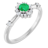 Round Emerald Halo Ring with Diamond Accents in White Gold