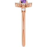 Round Amethyst Halo Ring with Diamond Accents in Rose Gold